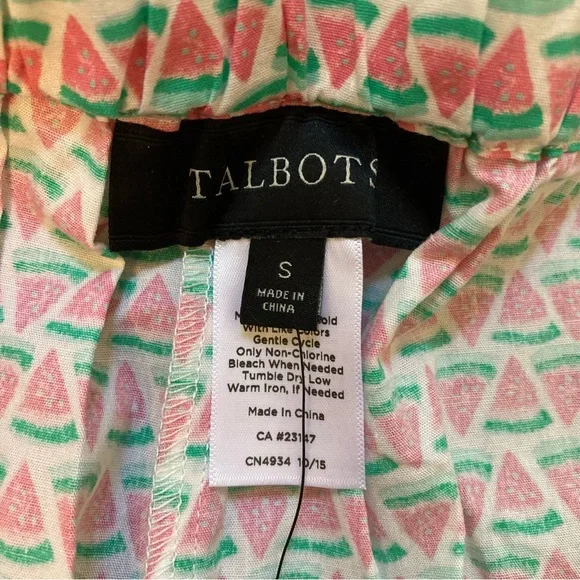 Talbots Watermelon Pink Green Drawstring Cotton pajama Pants Women Small NWT New - Picture 7 of 11